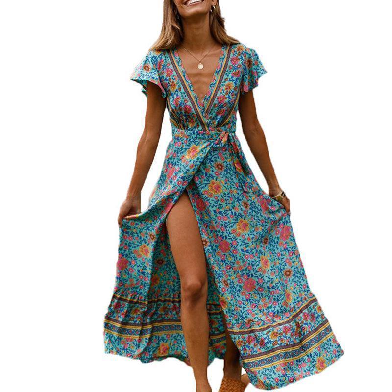 Bohemia Split Front Summer Beach Long Dresses-STYLEGOING