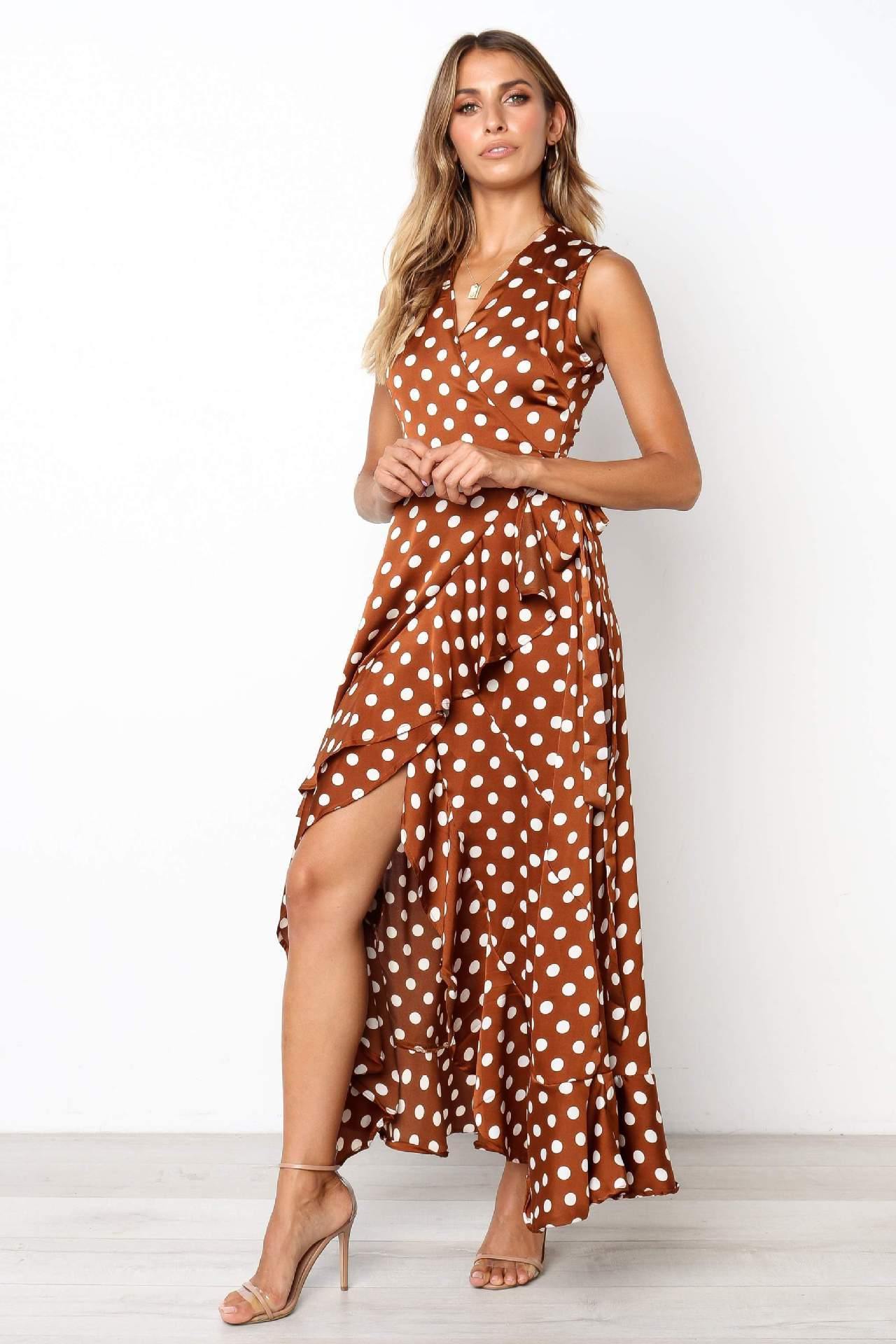 Summer Dot Print Irregular Long Dresses-STYLEGOING