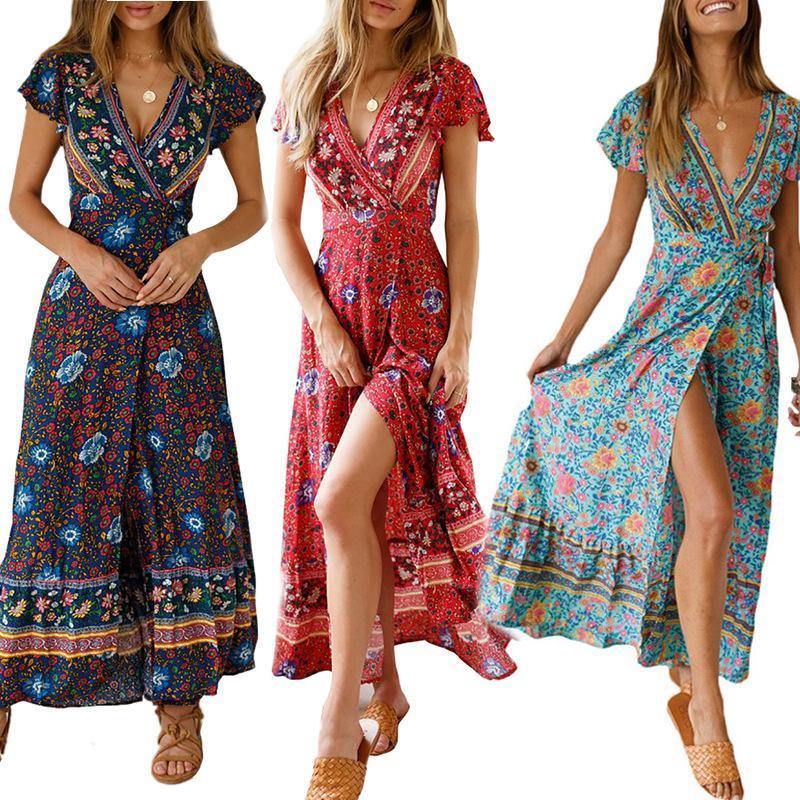 Bohemia Split Front Summer Beach Long Dresses-STYLEGOING