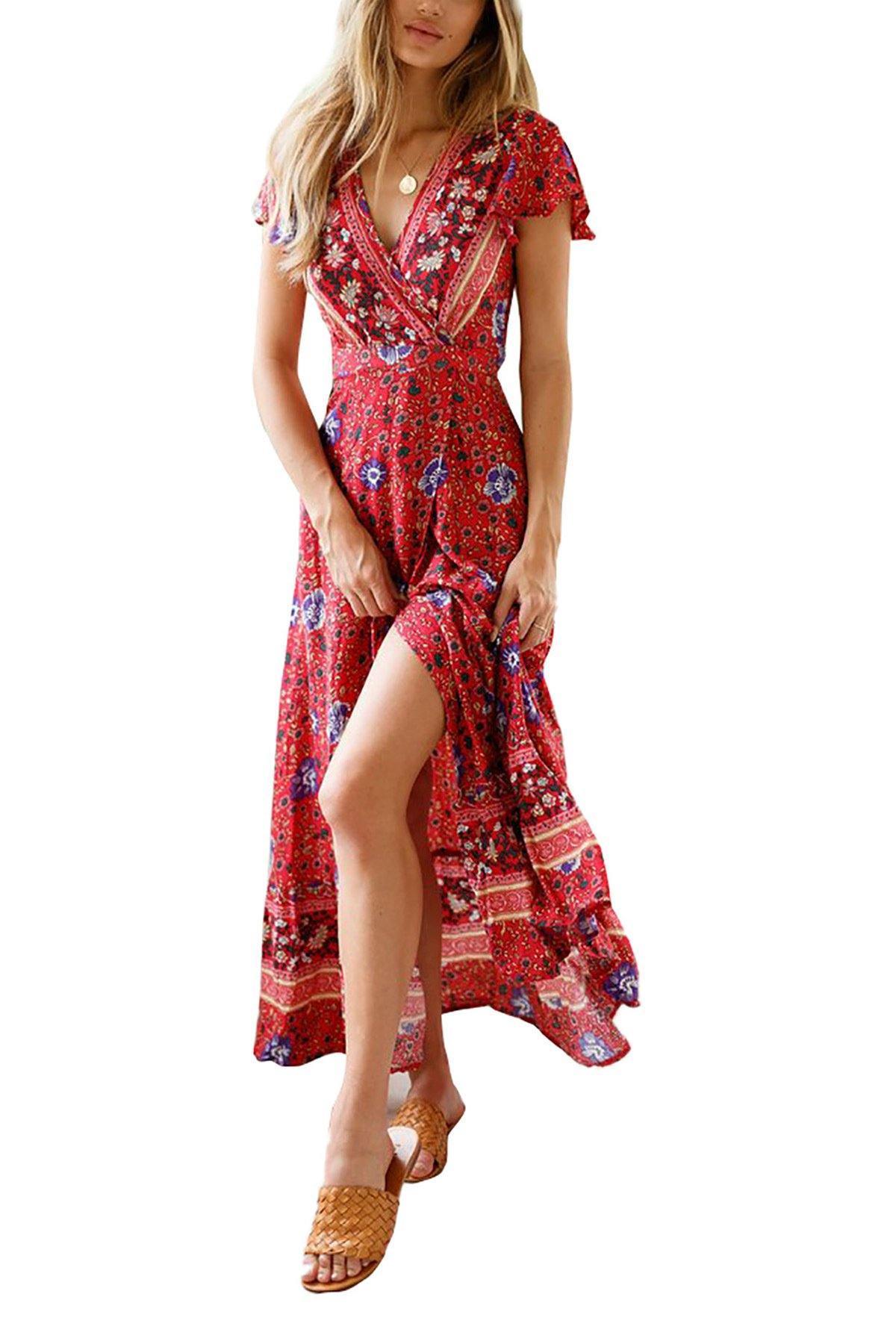 Bohemia Split Front Summer Beach Long Dresses-STYLEGOING