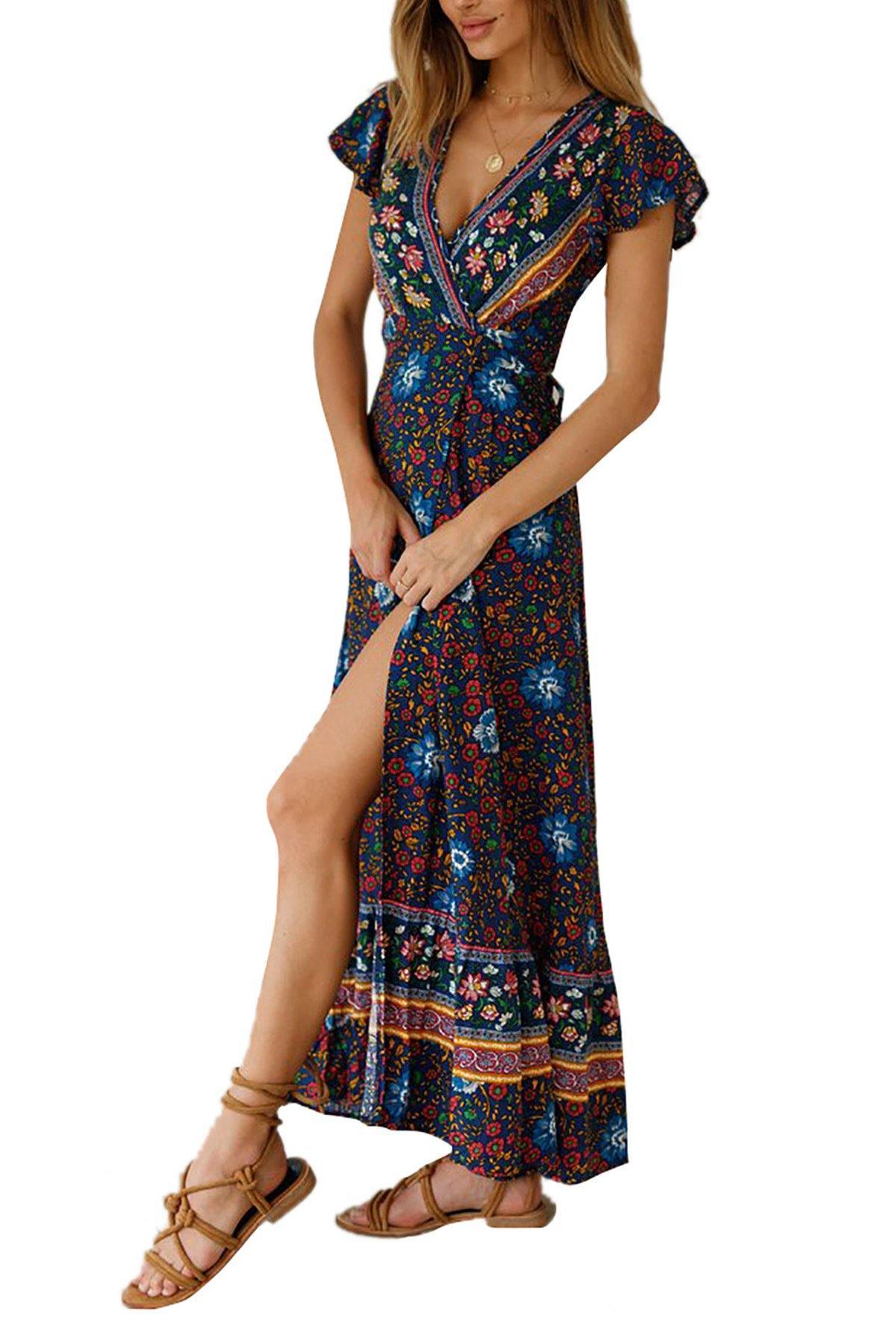 Bohemia Split Front Summer Beach Long Dresses-STYLEGOING