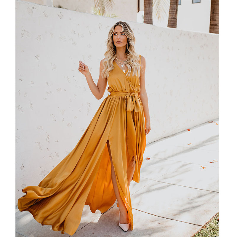 Summer Boho V Neck Sleeves Long Dresses