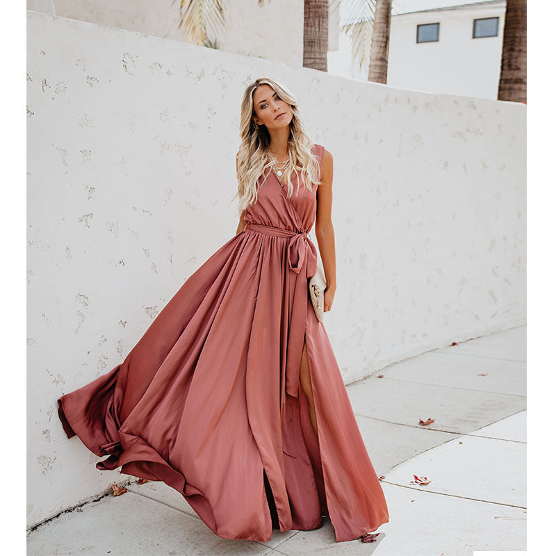 Summer Boho V Neck Sleeves Long Dresses