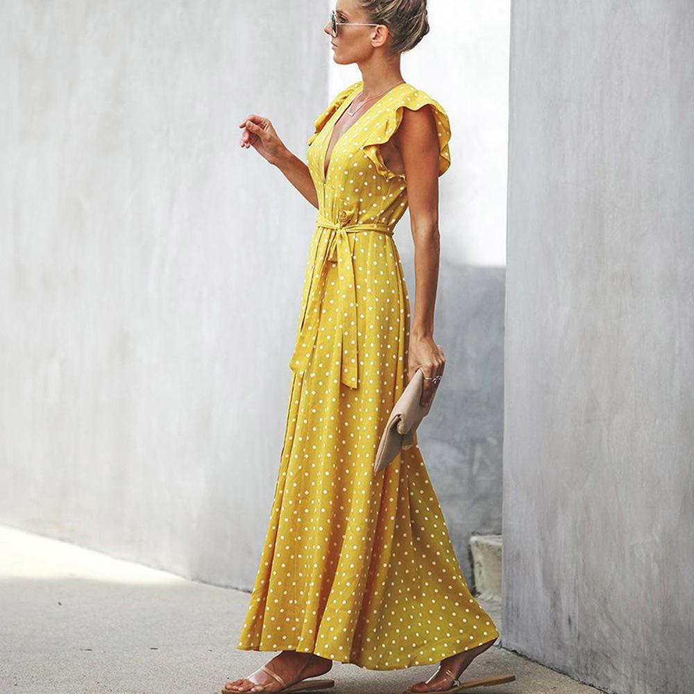 Fashion Summer Dot Print Long Dresses-STYLEGOING