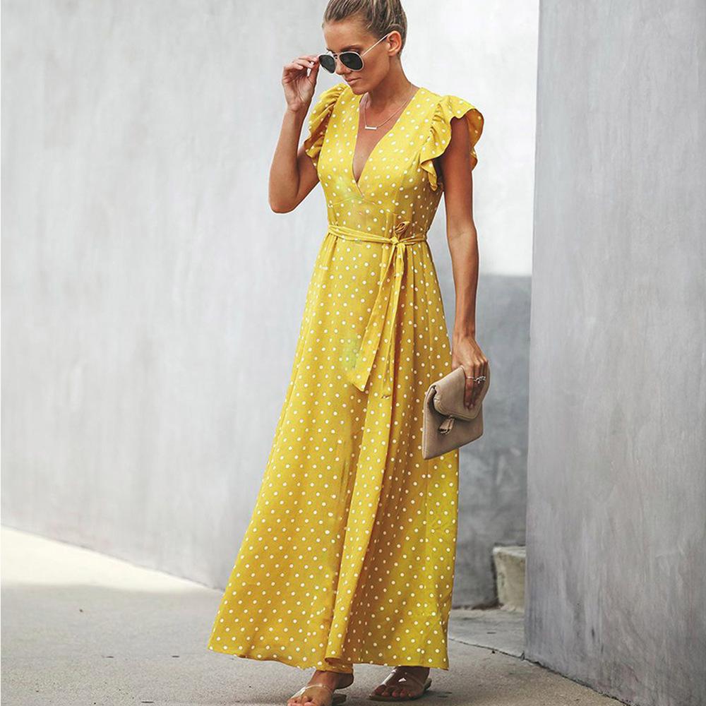 Fashion Summer Dot Print Long Dresses-STYLEGOING