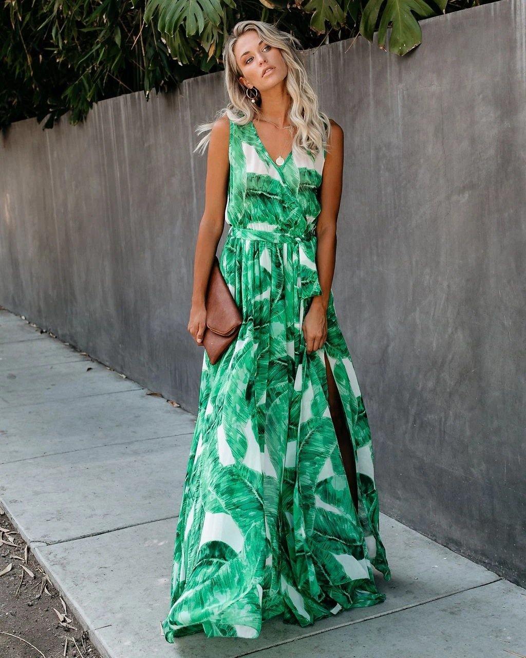 Green Sexy Women Sleeveless Long Maxi Dresses-STYLEGOING