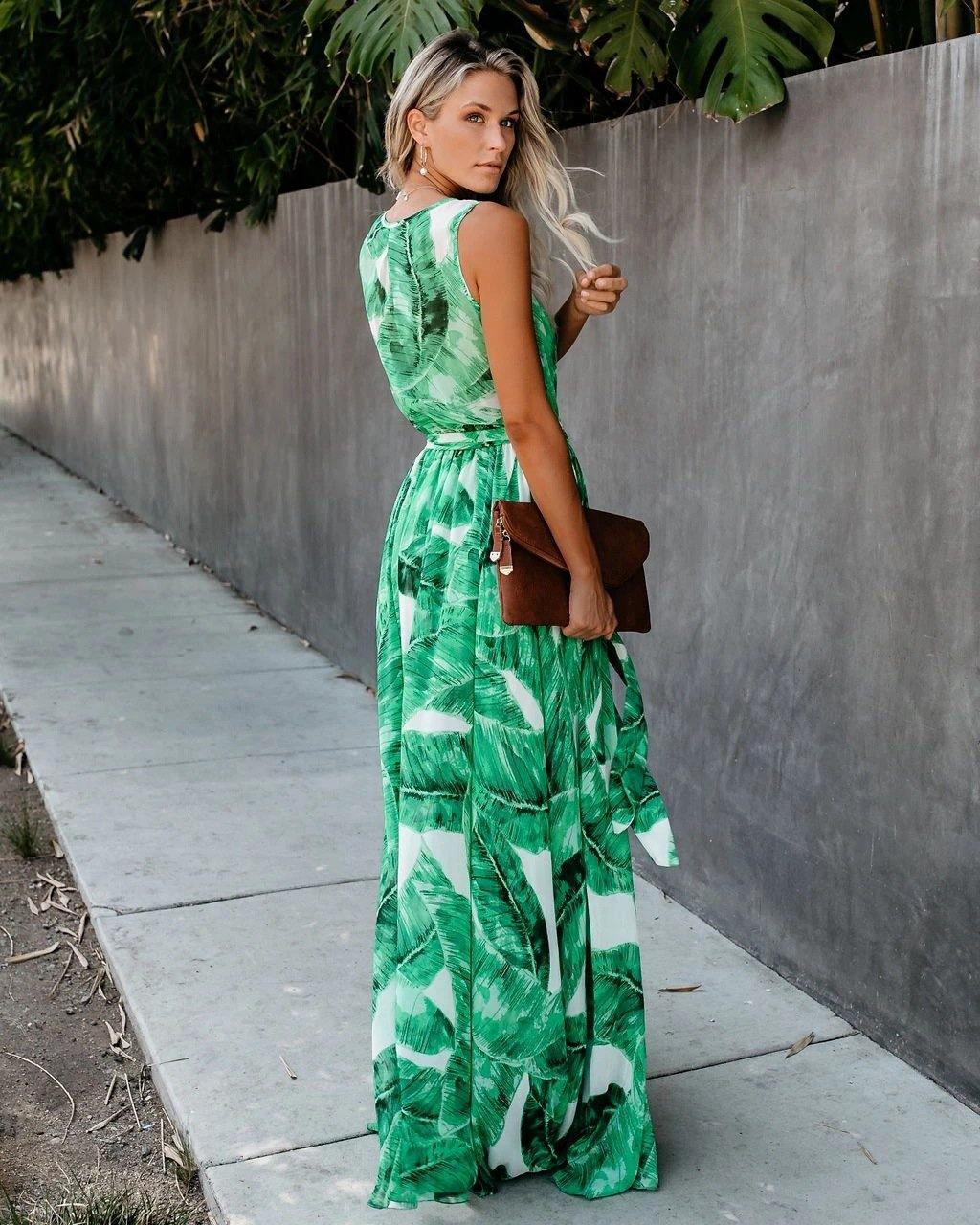 Green Sexy Women Sleeveless Long Maxi Dresses-STYLEGOING