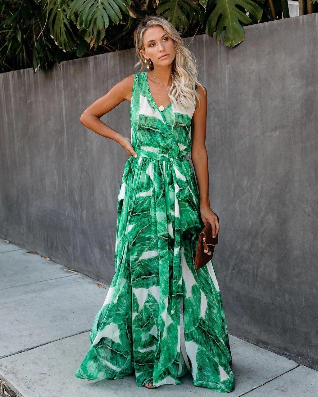 Green Sexy Women Sleeveless Long Maxi Dresses-STYLEGOING