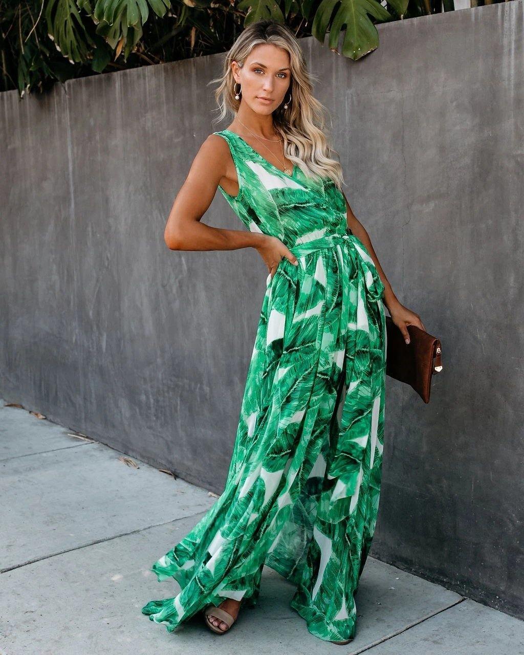 Green Sexy Women Sleeveless Long Maxi Dresses-STYLEGOING