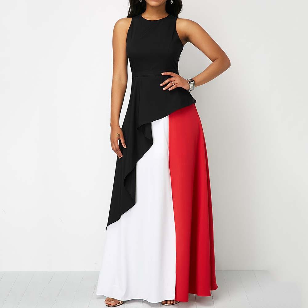 Women Constract Ruffled Long Dresses-STYLEGOING