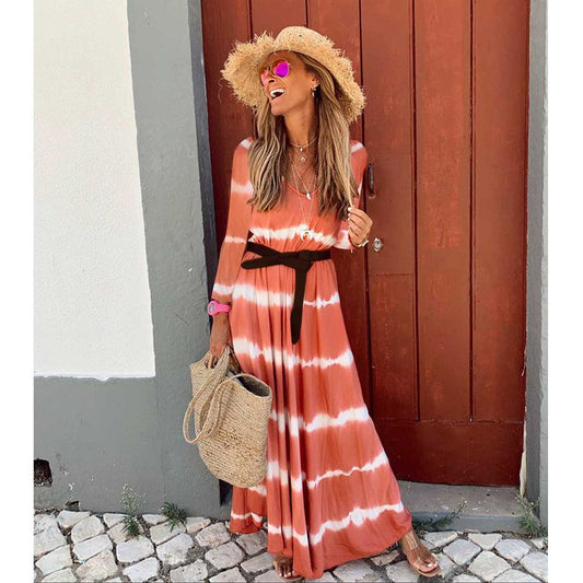 Long Sleeves V Neck Long Dresses-STYLEGOING