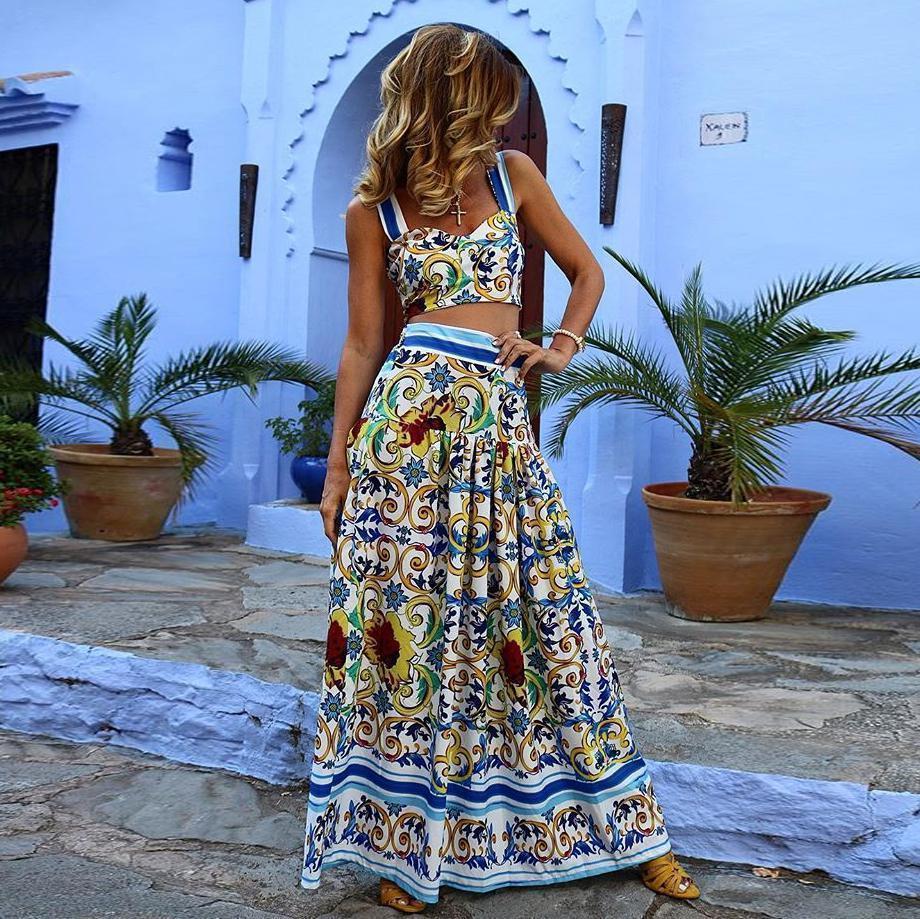 Sexy Floral Print 2 Boho Pcs Dresses Suits-STYLEGOING