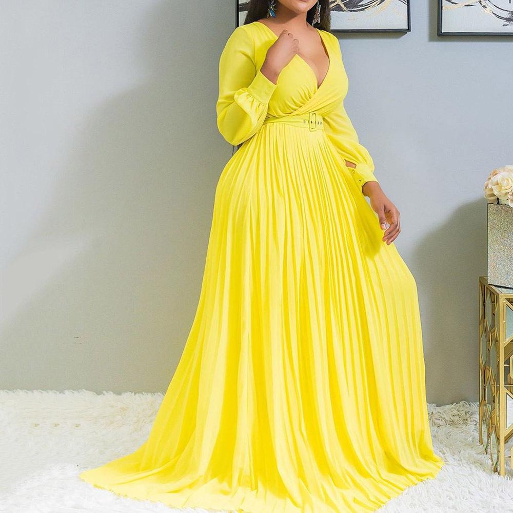 Women V Neck Plus Size Long Dresses-STYLEGOING