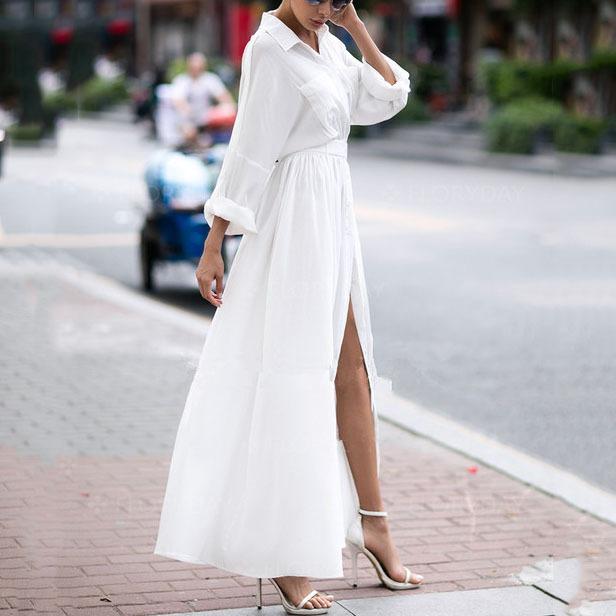 White Fashion Long Sleeves Fairy Long Maxi Dresses-STYLEGOING