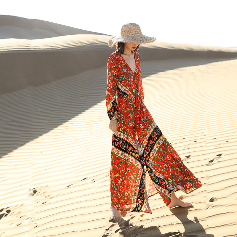 Summer Boho Long Sleeves Beach Dresses