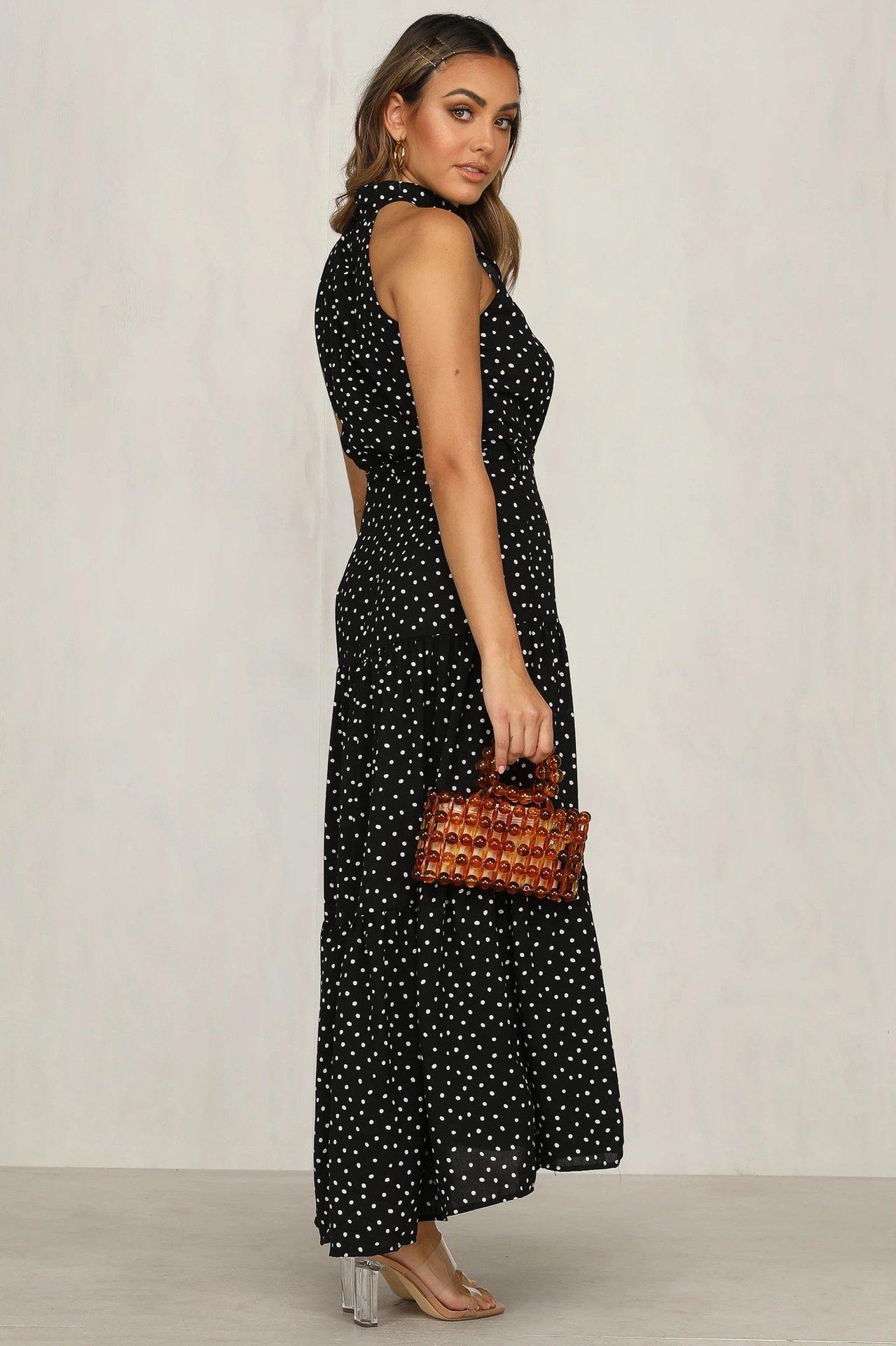 Summer Sleeveless High Neck Ruffled Long Dresses-STYLEGOING