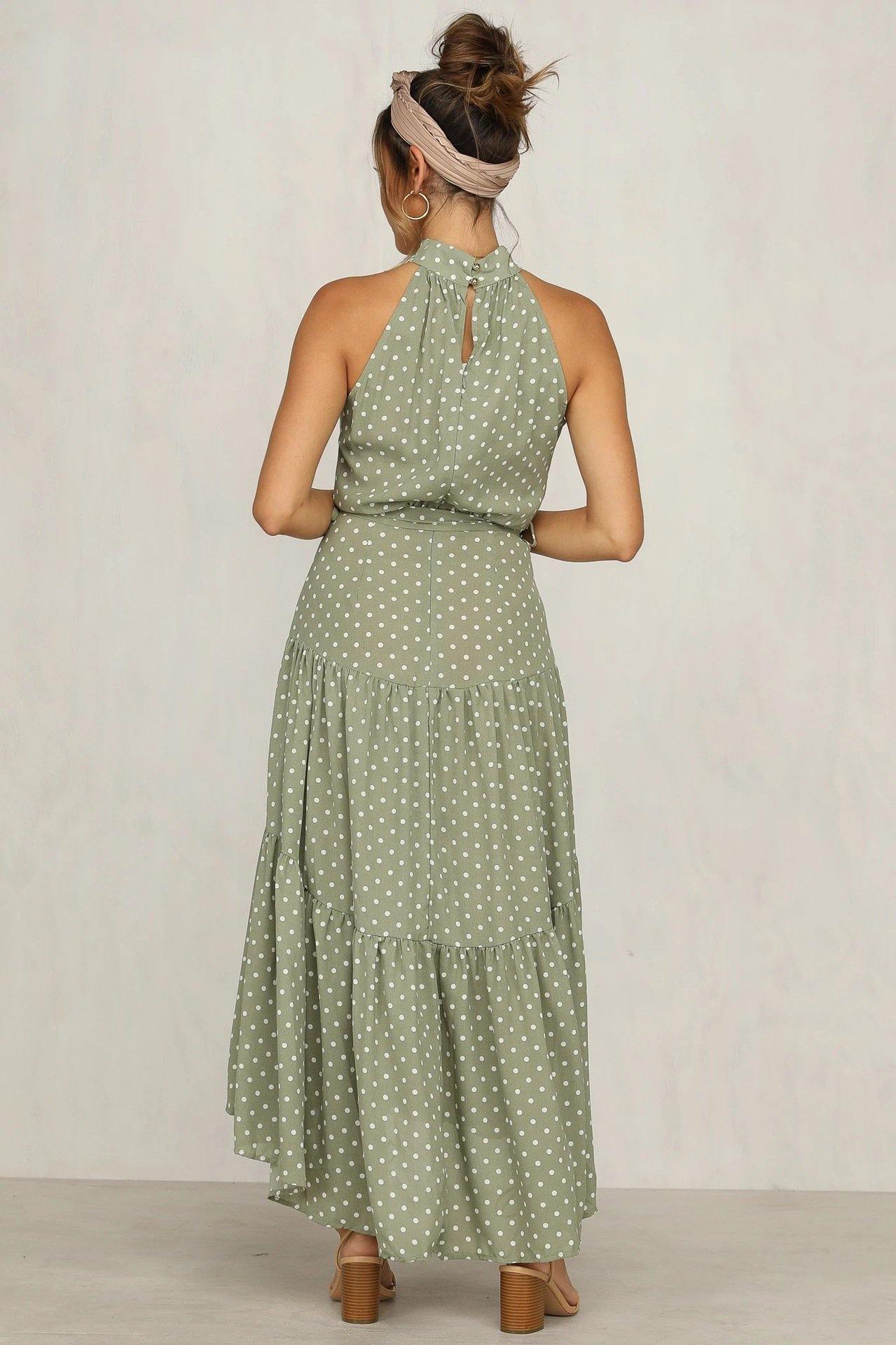 Summer Sleeveless High Neck Ruffled Long Dresses-STYLEGOING