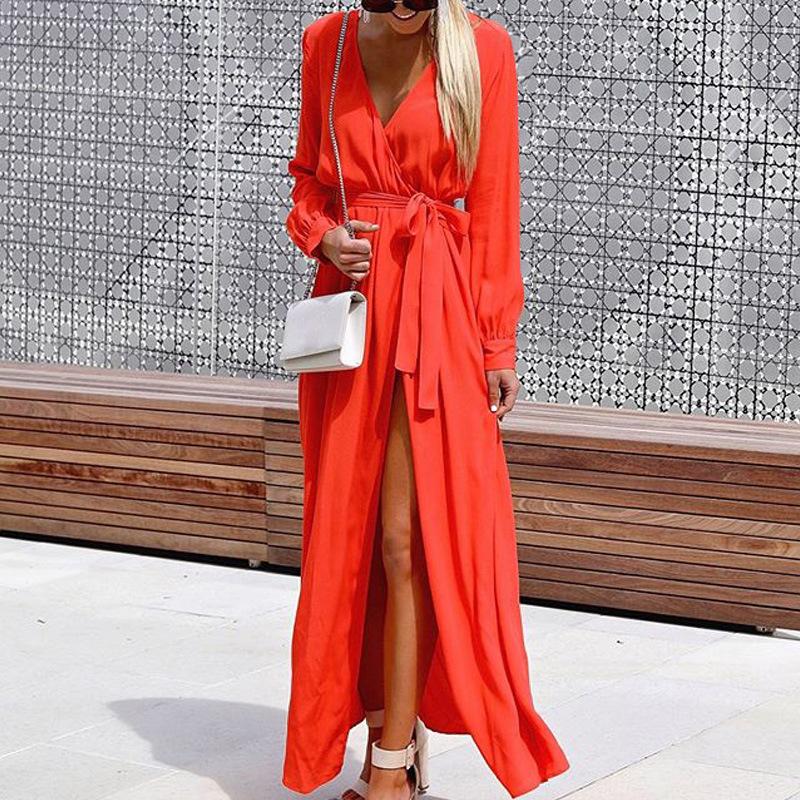 Fashion V Neck Bohemian Long Maxi Dresses-STYLEGOING