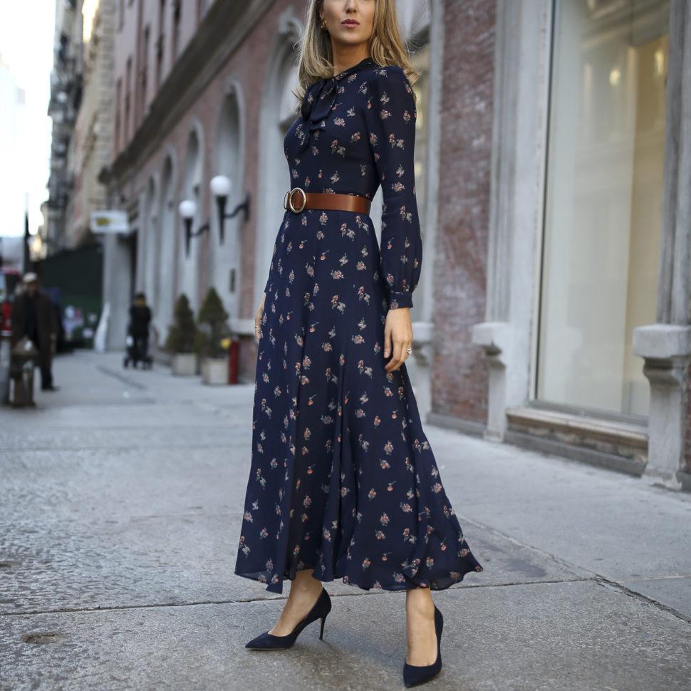 Leisure Long Sleeves Dark Bule Long Dresses-STYLEGOING