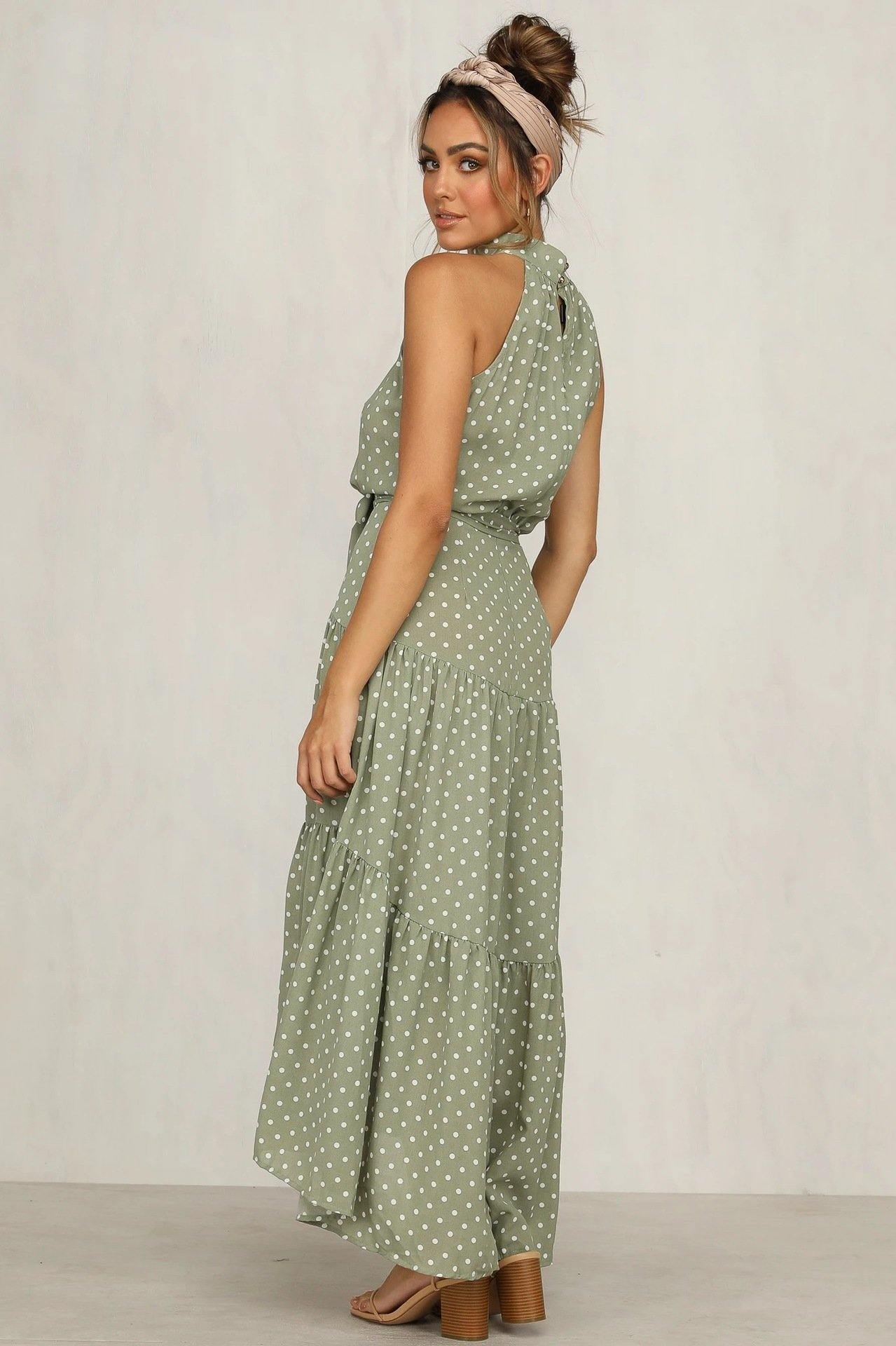 Summer Sleeveless High Neck Ruffled Long Dresses-STYLEGOING