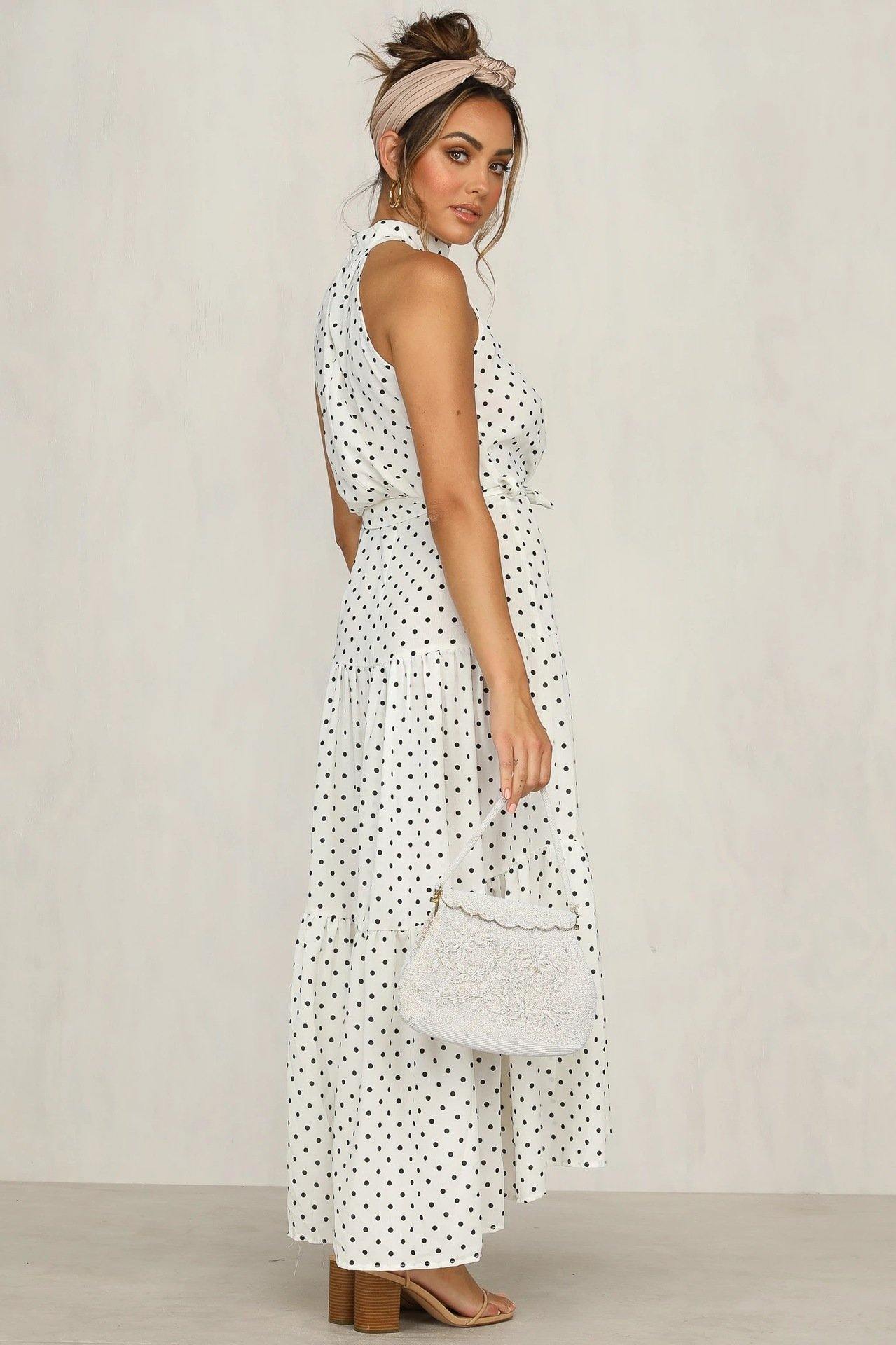 Summer Sleeveless High Neck Ruffled Long Dresses-STYLEGOING