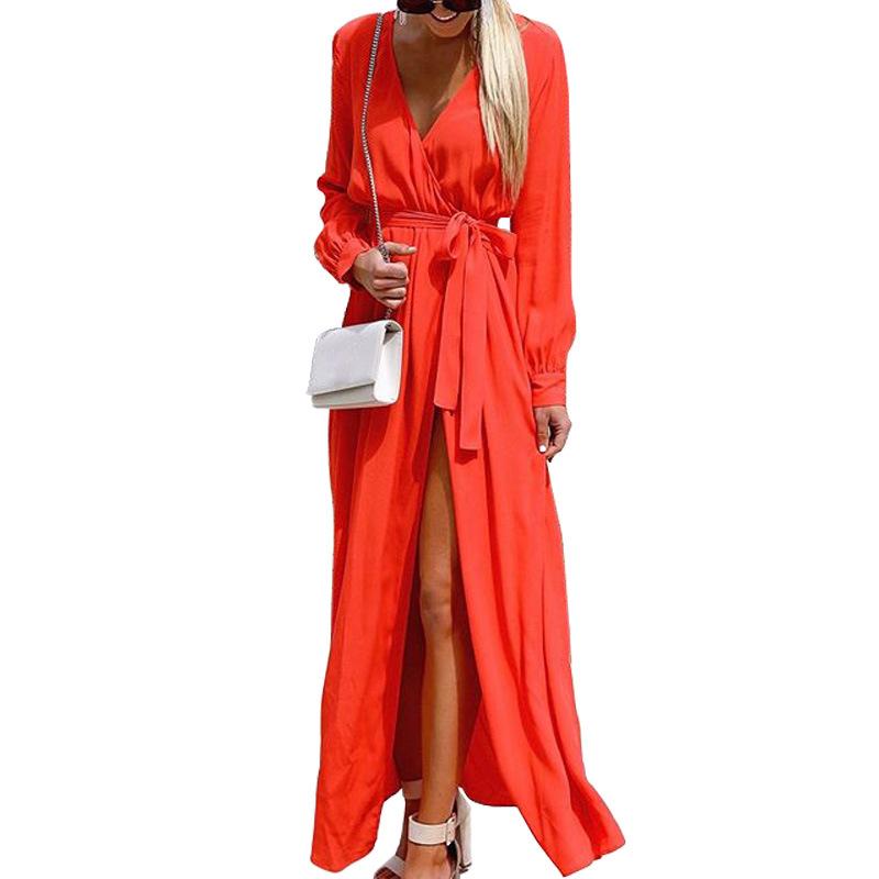 Fashion V Neck Bohemian Long Maxi Dresses-STYLEGOING