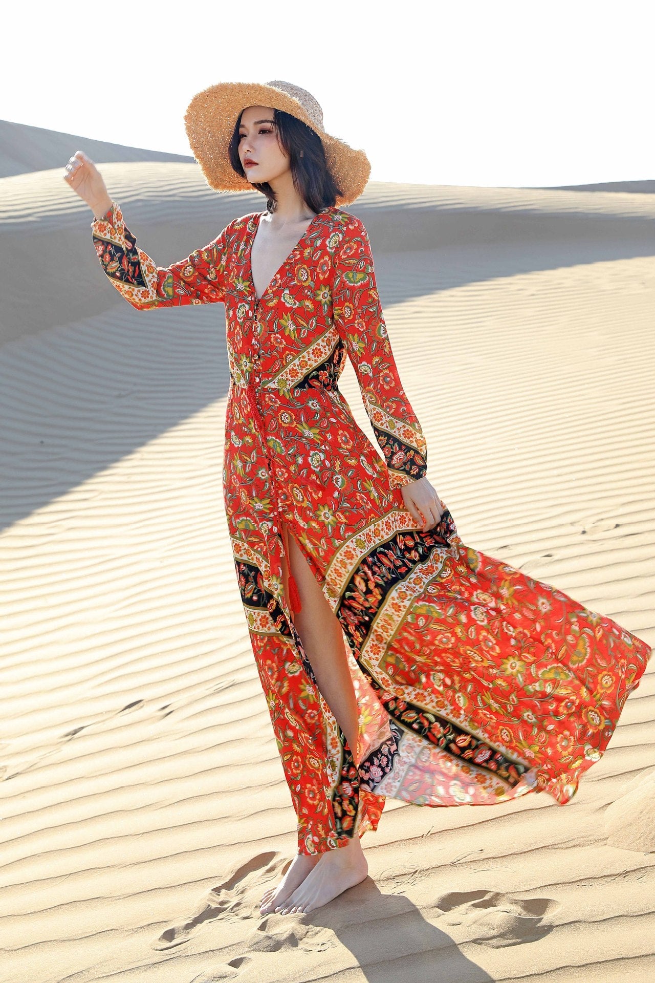 Summer Boho Long Sleeves Beach Dresses