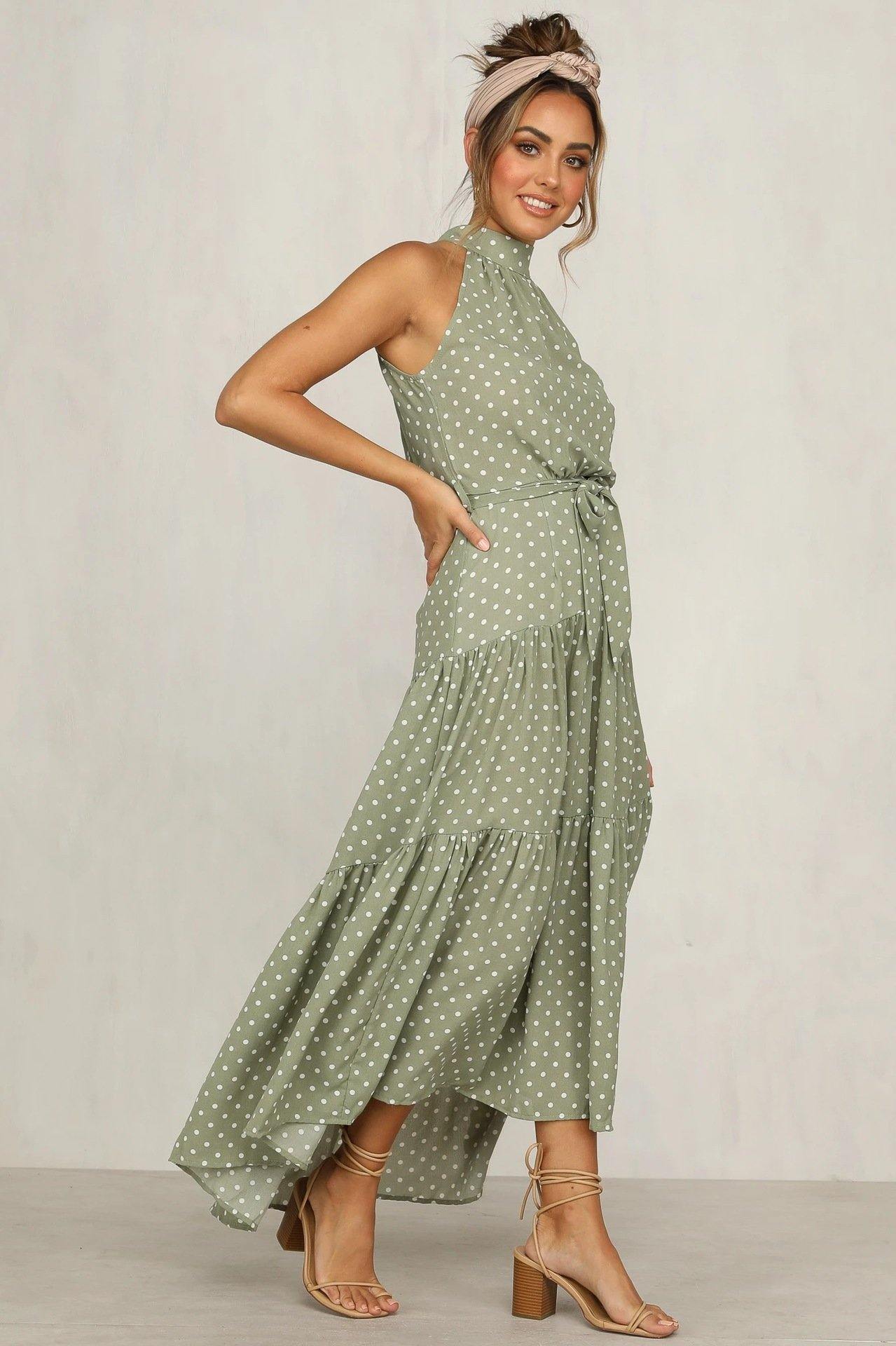 Summer Sleeveless High Neck Ruffled Long Dresses-STYLEGOING