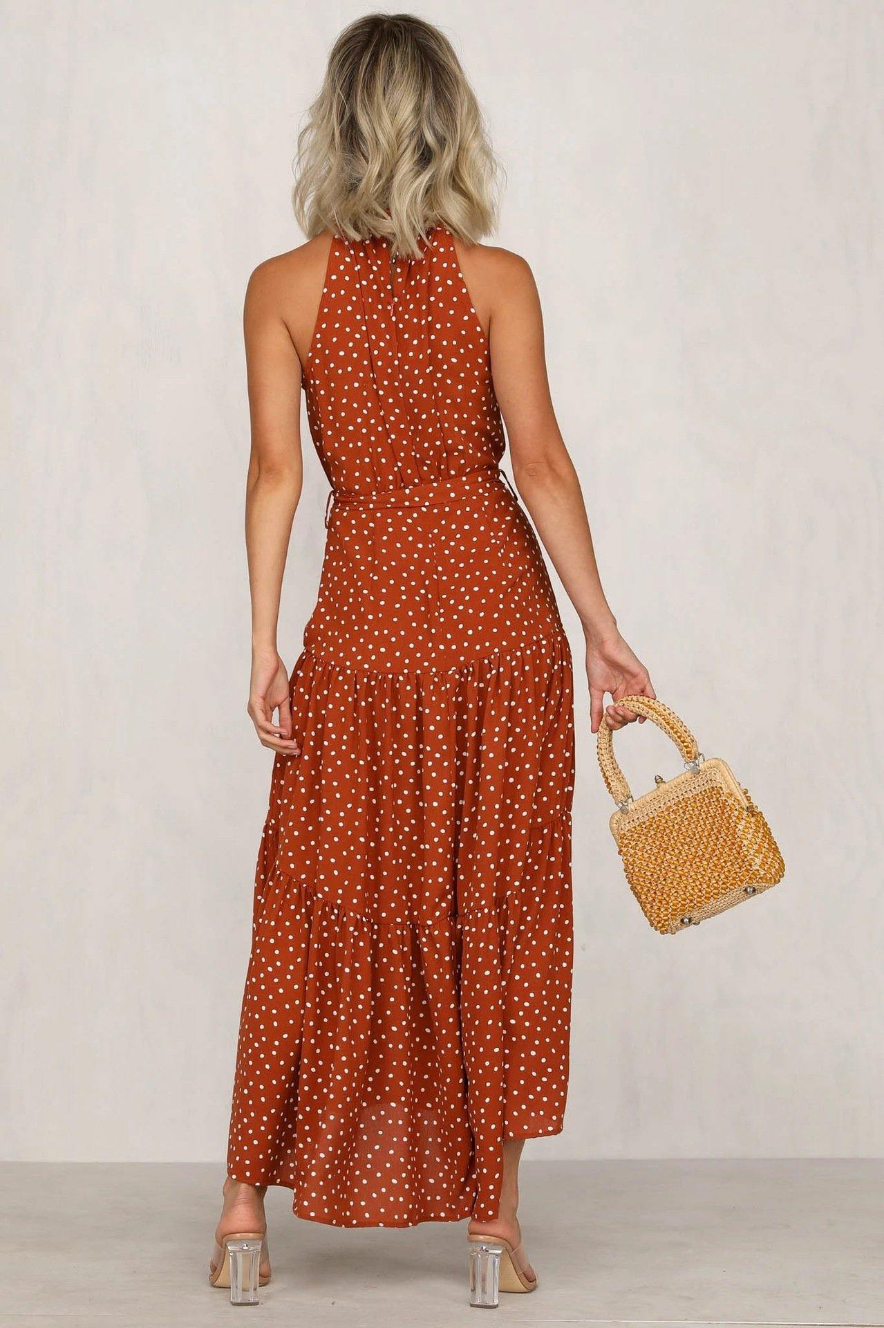 Summer Sleeveless High Neck Ruffled Long Dresses-STYLEGOING
