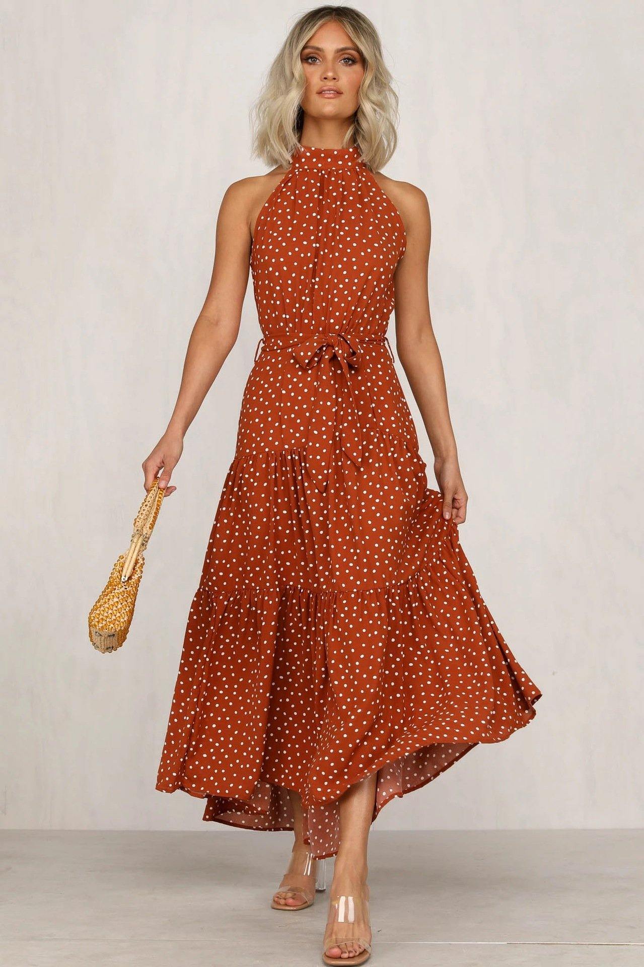 Summer Sleeveless High Neck Ruffled Long Dresses-STYLEGOING