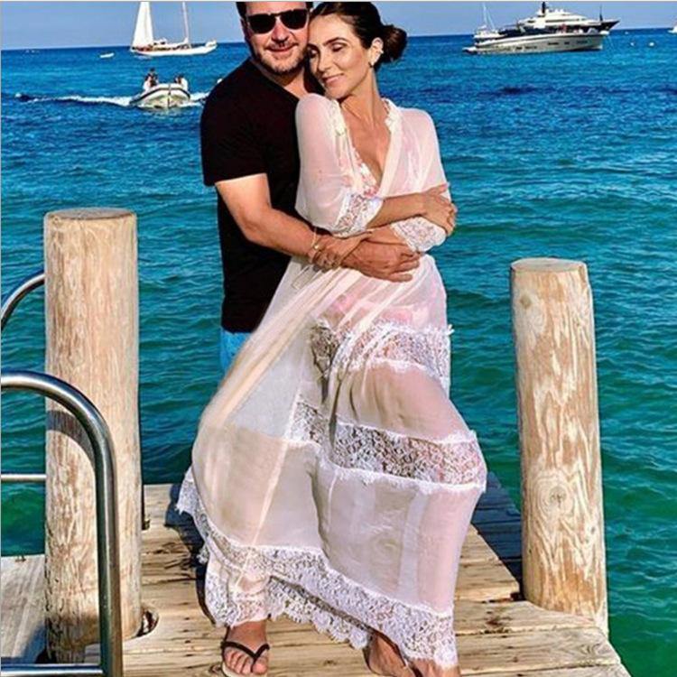 White Long Sleeves Chiffon Beach Cover Ups-STYLEGOING