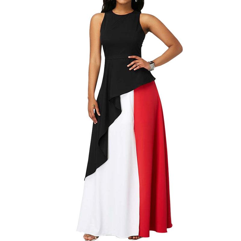 Women Constract Ruffled Long Dresses-STYLEGOING