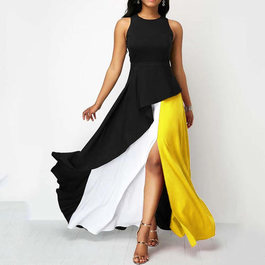 Women Constract Ruffled Long Dresses-STYLEGOING