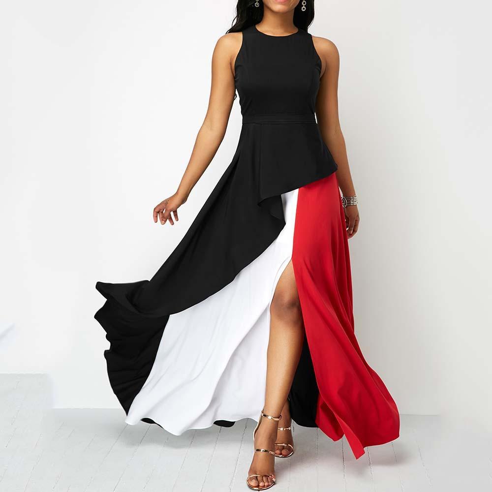 Women Constract Ruffled Long Dresses-STYLEGOING
