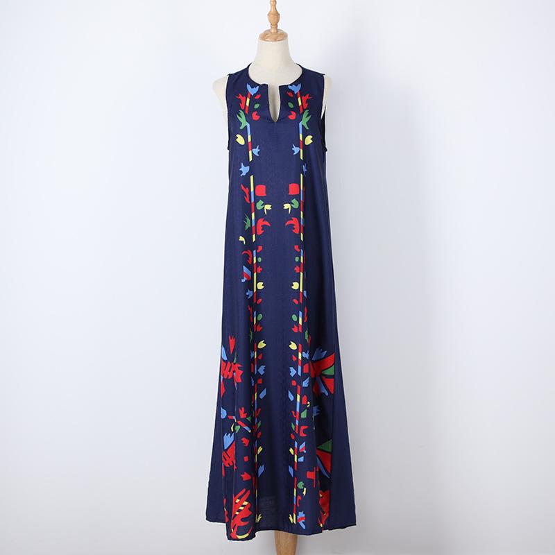 Casual V Neck Floral Print Boho Long Dresses-STYLEGOING