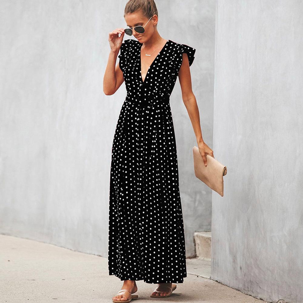 Fashion Summer Dot Print Long Dresses-STYLEGOING