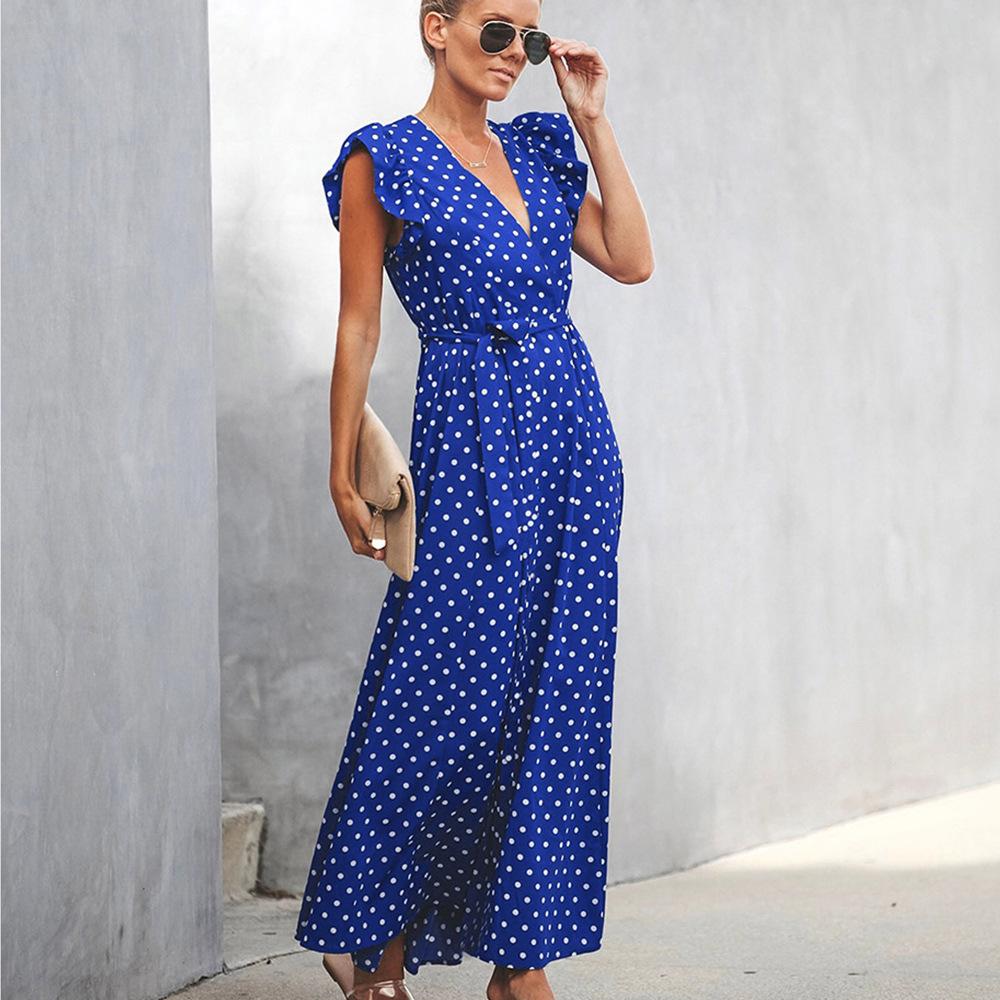 Fashion Summer Dot Print Long Dresses-STYLEGOING