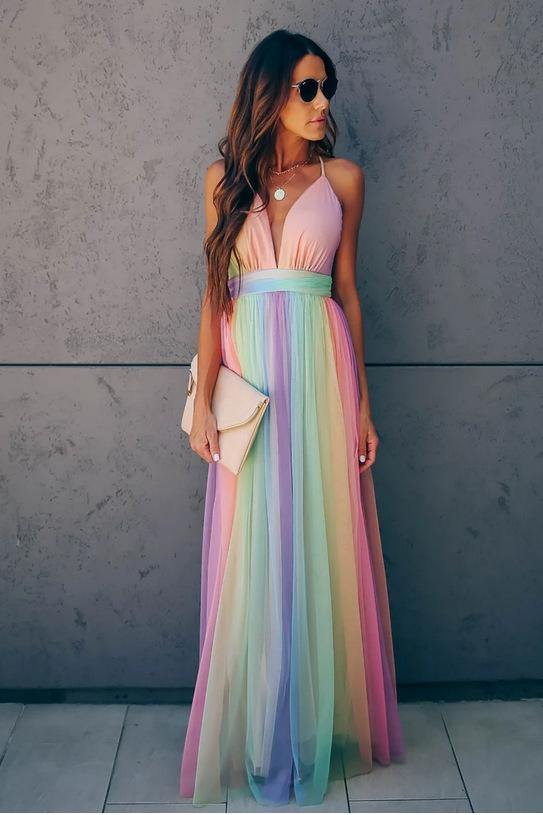 Sexy Women Rainbow Design Long Maxi Dresses-STYLEGOING