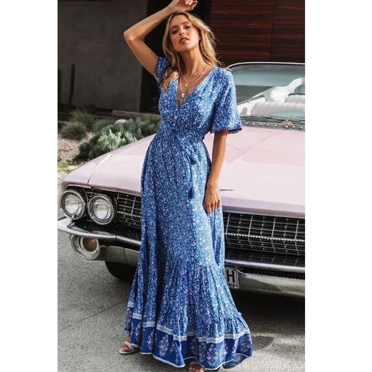 Summer Beach Little Floral Print Long Dresses-STYLEGOING