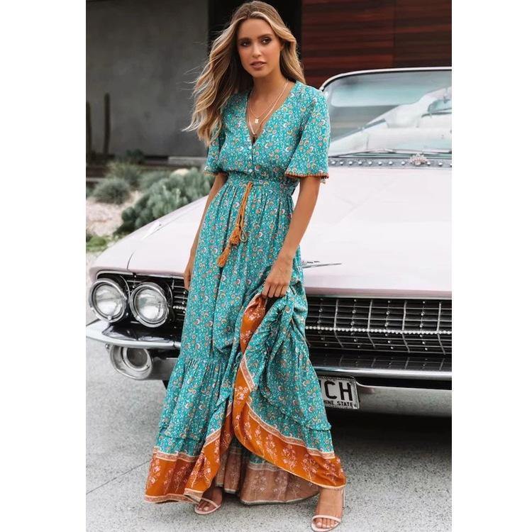 Summer Beach Little Floral Print Long Dresses-STYLEGOING