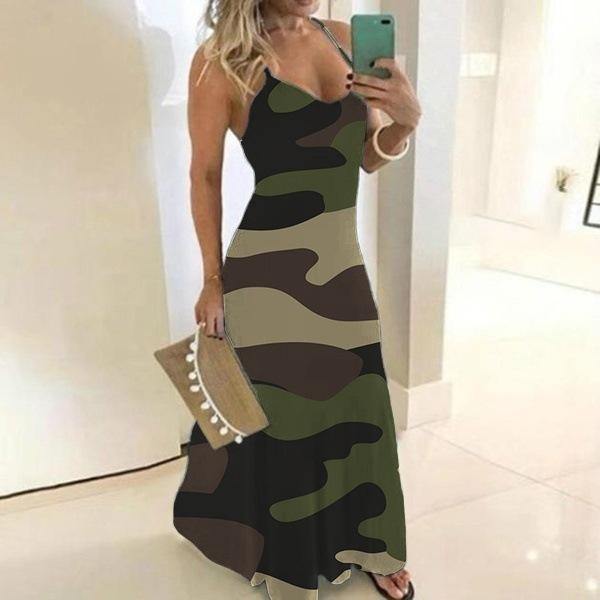 Plus Sizes Camouflage Women Long Dresses-STYLEGOING