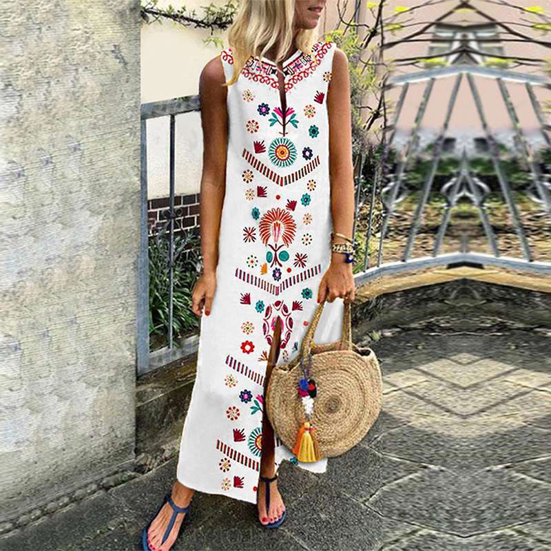 Plus Size Casual Floral Print Long Dresses-STYLEGOING