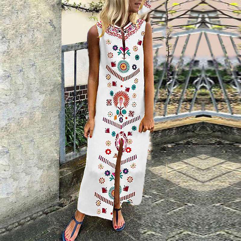 Plus Size Casual Floral Print Long Dresses-STYLEGOING