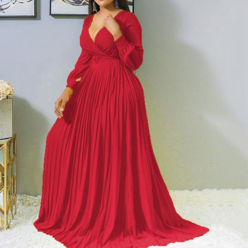 Women V Neck Plus Size Long Dresses-STYLEGOING