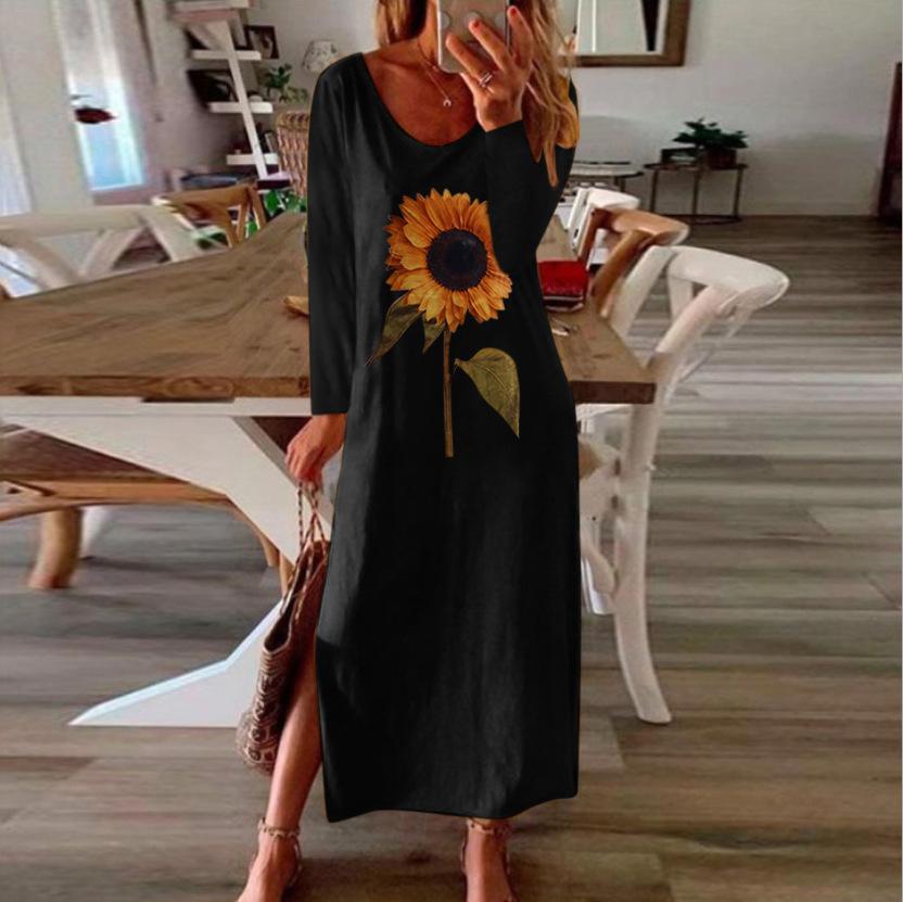 Women Sunflower Long Sleeves Dresses-STYLEGOING