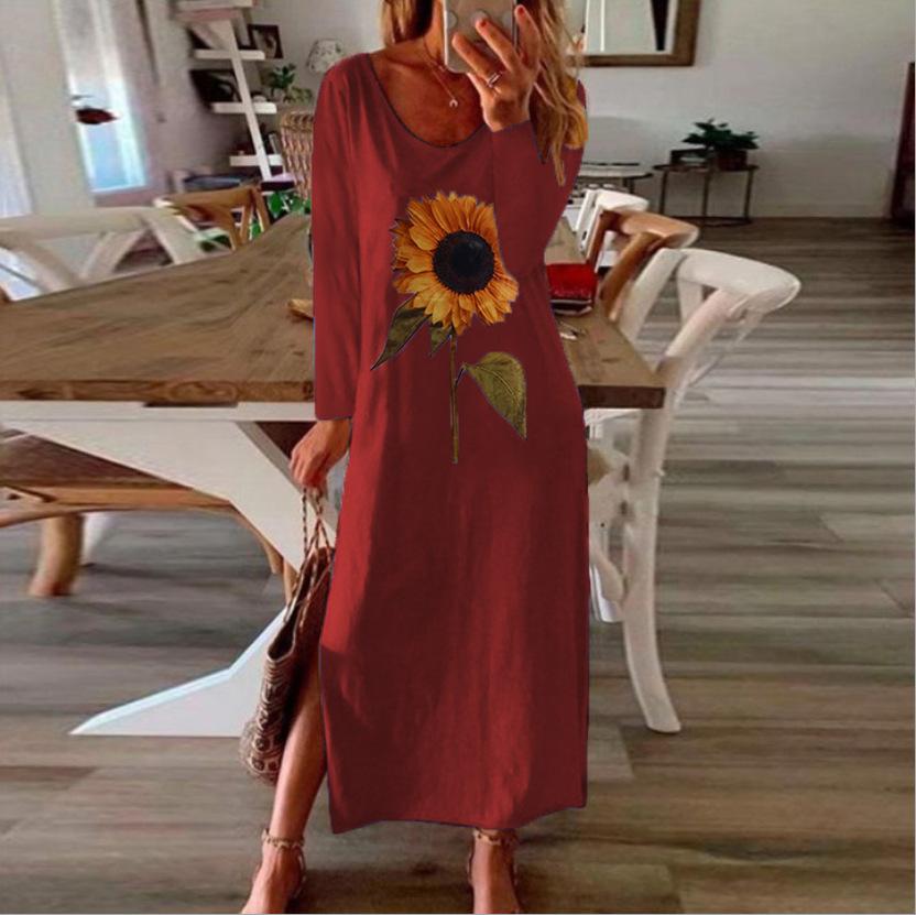 Women Sunflower Long Sleeves Dresses-STYLEGOING