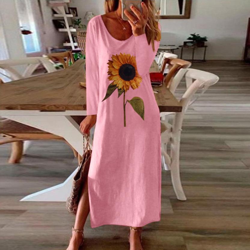 Women Sunflower Long Sleeves Dresses-STYLEGOING