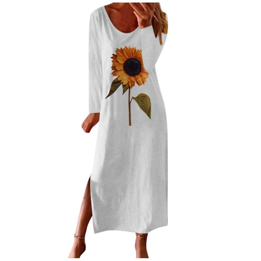 Women Sunflower Long Sleeves Dresses-STYLEGOING