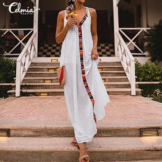 Summer V Neck Long Maxi Dresses-STYLEGOING