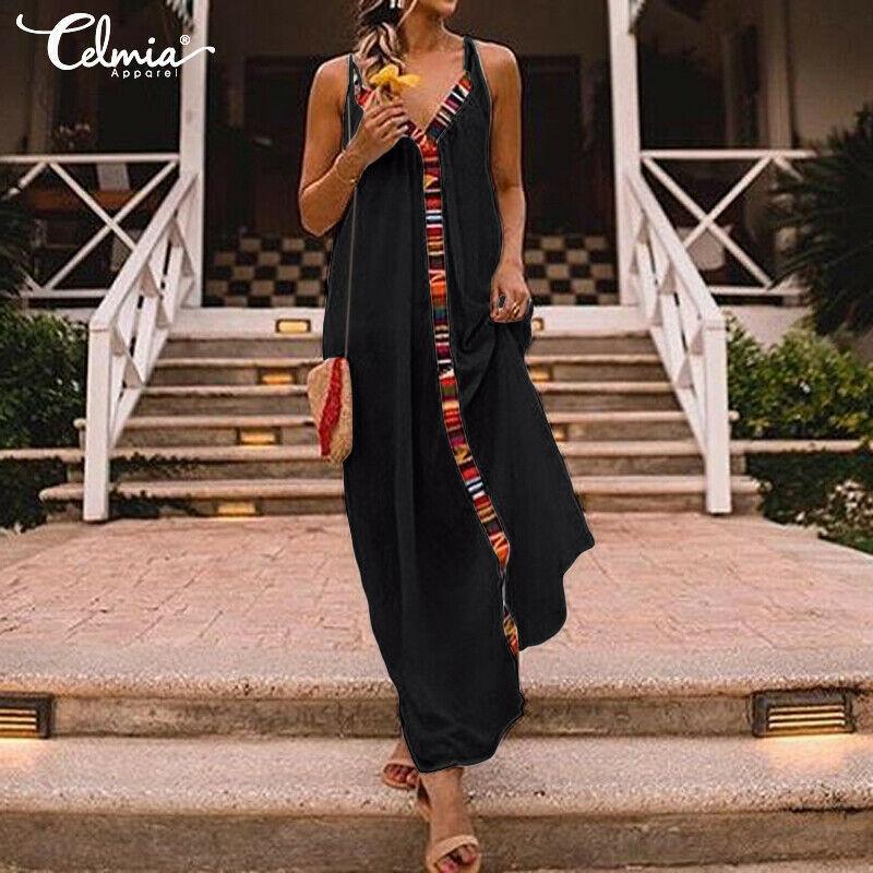 Summer V Neck Long Maxi Dresses-STYLEGOING